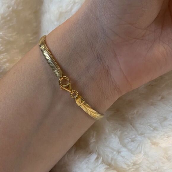 Gold over Sterling Herringbone chain Bracelet - Picture 7 of 7